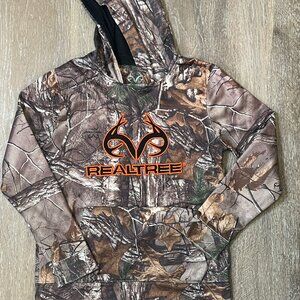 Realtree Camouflage Hoodie with Vibrant Orange Logo - Rugged & Cozy